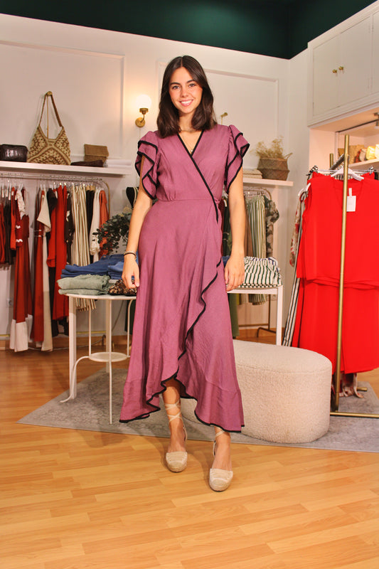 VESTIDO CRUZADO BERENJENA